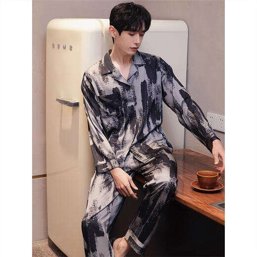 GPHF Japonais Luxury Luxury Men's Pyjamas Summer Ice Silk Silk à manches longues Suit Men's 2025 Nouveaux vêtements à domicile haut de gamme 6626 Straight Men's Style L (100-125Jin [Jin est égal à 0,5 kg]))