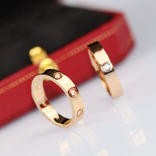 Olevo 18K rose gold ring for men and women au750 color gold diamond LOVE classic light luxury high-end couple ring wedding ring rose gold-three diamonds-narrow version No. 5