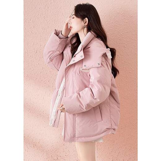 TonLion 2025 Down Jacket Women's 90 Fleece Hooded Warm Jacket Loose Peach Pink M