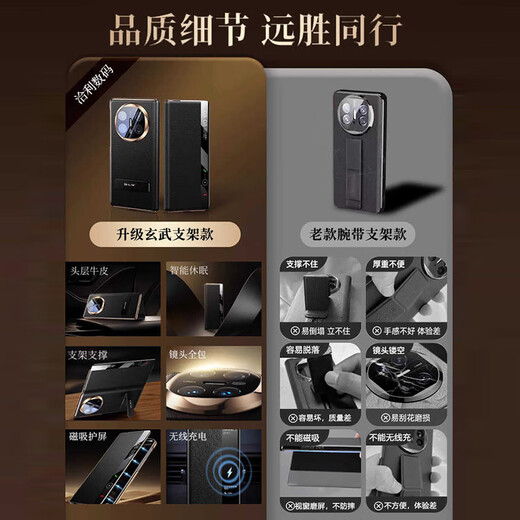 Qiali [Lens all-inclusive | Magnetic viewing window] suitable for Huawei matex6 mobile phone case flip cover collector's version X6 protective case anti-fall smart leather ultra-thin business style leather case Lens all-inclusive | Alloy rotating bracket [Golden black]