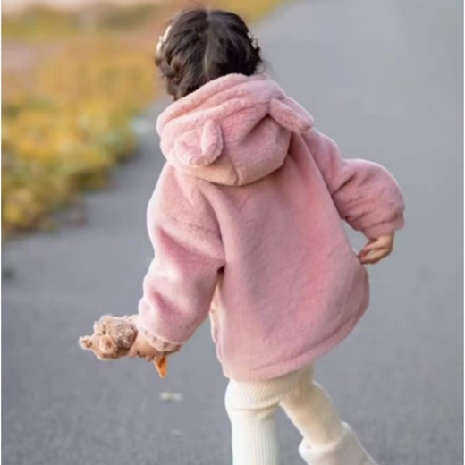 
Yuanyouling winter fur coat baby girl cute thickened jacket fashionable warm hooded mid-length fur coat milk Fufu little white bear * plus velvet thickened warm match 80 (recommended height 65CM-75CM)