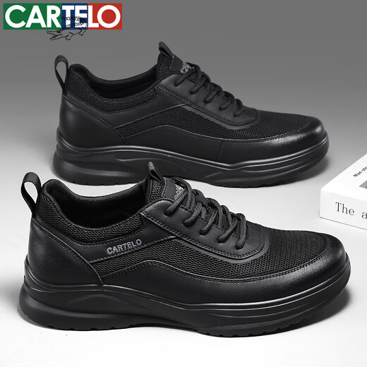 CARTELO men's shoes summer breathable business sports casual shoes leather shoes non-slip mesh shoes men 5315 black 42