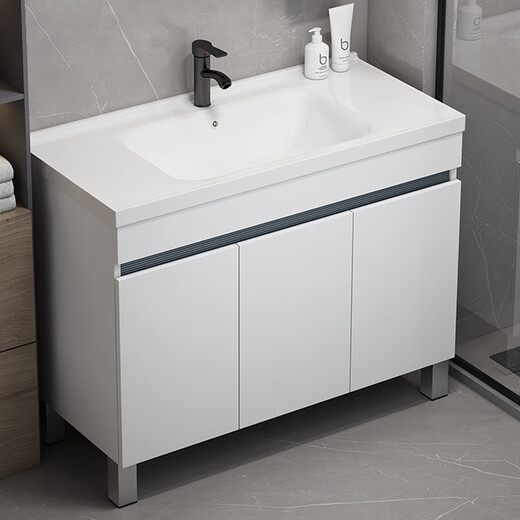 DAFIFY floor-standing bathroom cabinet ceramic integrated basin honeycomb aluminum wash basin cabinet combination bathroom wash basin balcony wash basin F838 white door 90cm