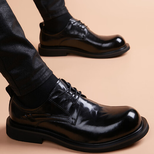 BABOCHEN large leather shoes men's genuine leather breathable business casual derby shoes British style versatile soft surface soft sole height increasing men's shoes black height increasing model 41