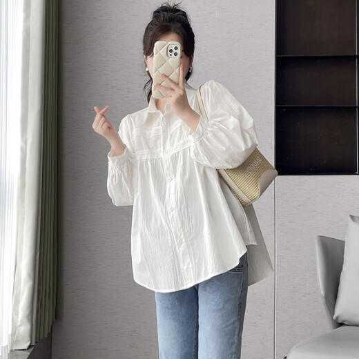 
Ranqi's mother's maternity top spring and autumn style fashionable belly covering her belly without showing off her clothes shirt large size loose autumn suit 2025 new women's blue jeans (single piece) XL