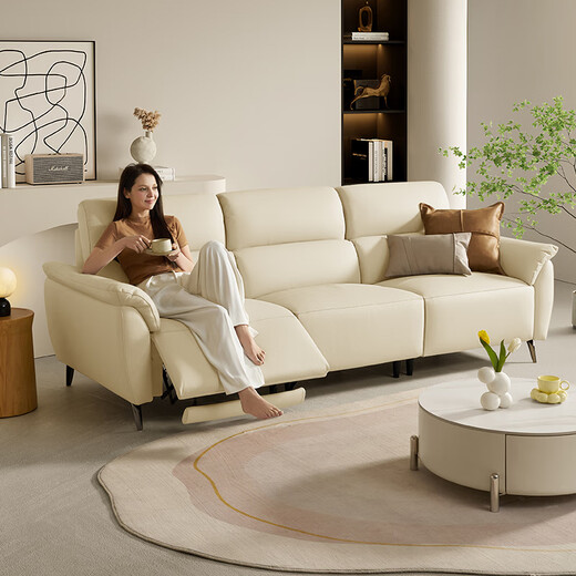 
Gujia Home Furnishing Modern Simple Functional Leather Sofa Zero Wall Sofa Sectional Backrest Head Cowhide Living Room Sofa 6197 [glutinous rice white] Three-person right electric 2.71m