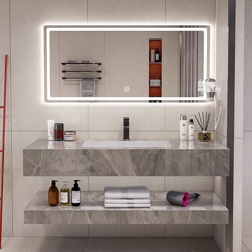 
Rock slab wash basin ceramic seamless integrated double-layer bathroom cabinet integrated washing basin hotel bathroom washing fish belly white seamless basin smart mirror delivers supporting hardware SPWY60*50 7586 pieces sold