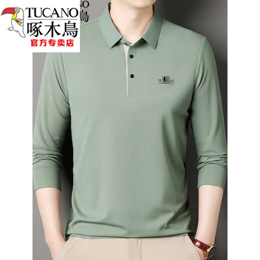 Holzspecker (Tucano) Langarmed T-Shirt für Herrenfrührungen und Herbst Dünn mit mittlerem Alter reinen Baumwoll-Revers-T-Shirt Top Basis Polo-Hemd Neue Produkt 6625 Bohnengrün L 170 Vorschläge 115-135jin [Jin gleich 0,5 kg]