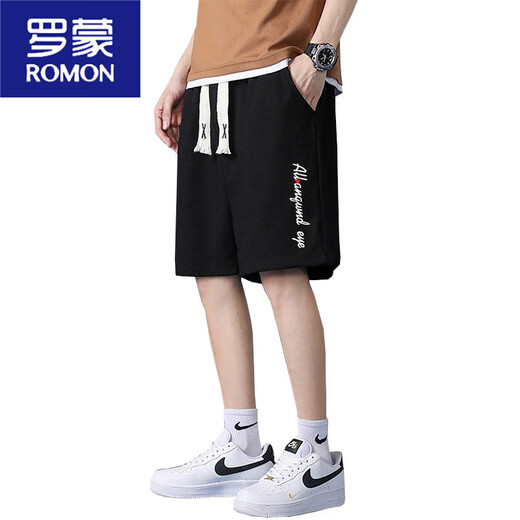 罗蒙（ROMON）男士短裤夏季薄款华夫格直筒休闲沙滩裤潮牌宽松速干运动五分中裤 WZN-DK719橘色+WZN-DK719咖色 M