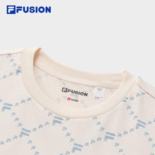 FILAFUSION斐乐潮牌男装情侣款针织短袖衫2025春新款休闲宽松纯棉T恤 麦乳色-BG L (175) 96A