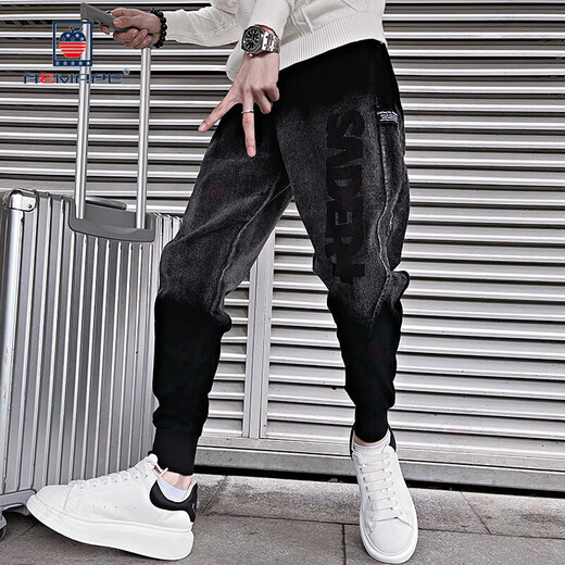 AEMAPE casual pants for men, handsome loose 2025 new summer gradient pants trendy versatile harem pants black M