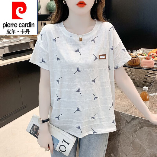 皮尔卡丹（pierre cardin）白色纯棉短袖t恤女夏季ins潮宽松百搭半袖印花上衣23年新款夏装 1416#白色+1396# 白色 2XL 建议140-155斤