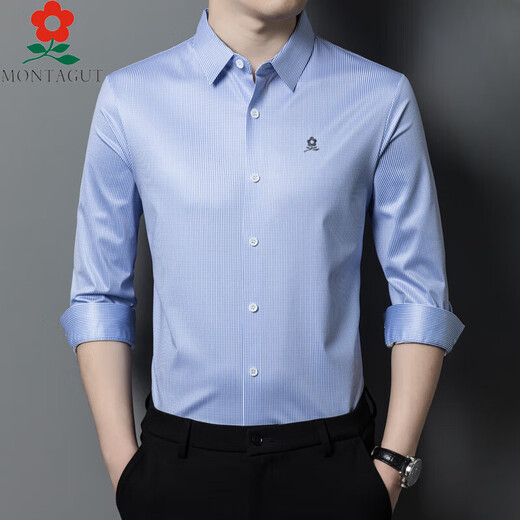 Mengtejiao long-sleeved shirt men's mulberry silk spring middle-aged father's casual men's striped shirt 9901-red grid average size 165/M suitable for 100-115Jin [Jin equals 0.5 kg]