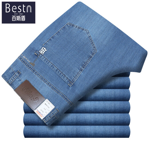 Baisi Shield Jeans Jeans's Men's 2025 весна и лето Новая свободная высокая талия с прямой эластичной эластичной высококачественной брючной брюки BSD-11105 светло-голубые 32 2 фута 5 по талии кружок