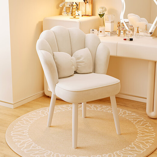 Fat Donglai quality dressing table chair with backrest Internet celebrity petal chair home girls' bedroom dressing table stool light off-white - petal backrest - high elastic sponge - white