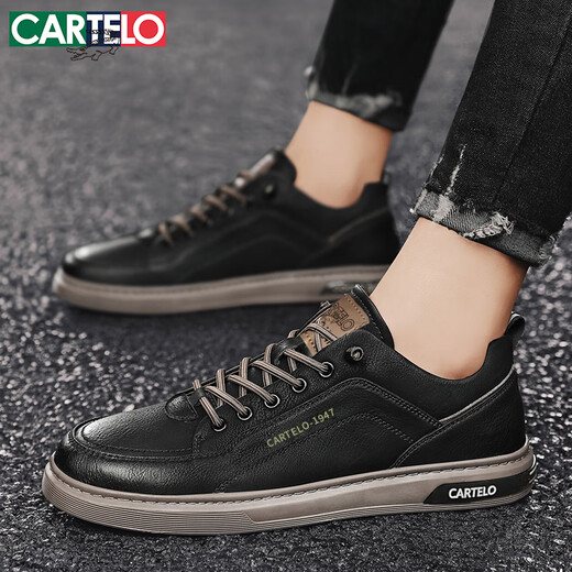 
CARTELO Shoes Men's Shoes Summer 2025 Fashion Casual Shoes Men's British Leather Shoes Men's Soft Sole Shoes Black 42