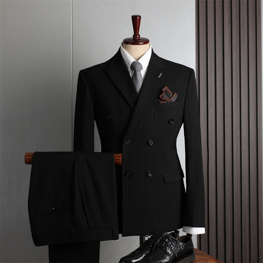 DK high-end men's lapel suit suit men's double-breasted jacket formal business casual small suit two-piece light brown (suit + trousers) M (100-110Jin Jin equals 0.5 kg)