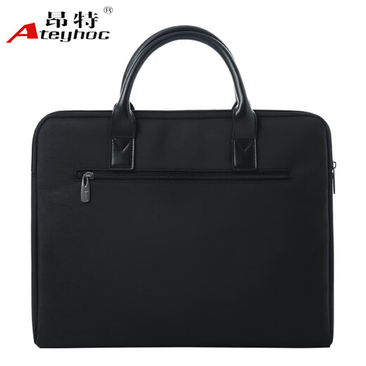 Ateyhoc business hand-held briefcase men's casual commuter office bag B4 large capacity customized document bag waterproof wear-resistant thickened information bag front and back with pocket 825 black (size: 380*310*55MM)
