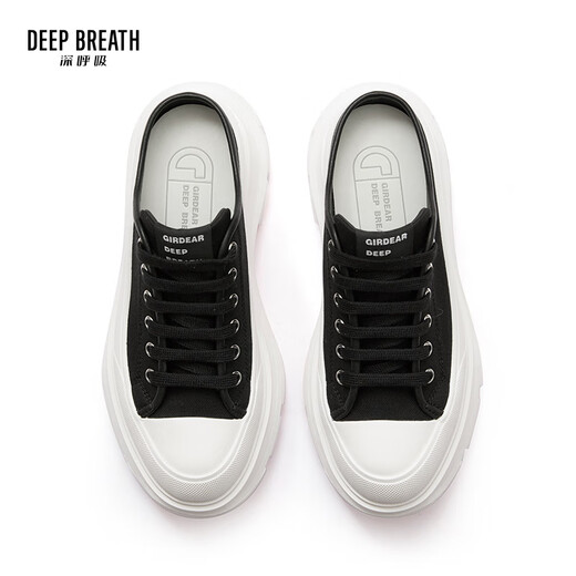 DEEP BREATH深呼吸女鞋包头半拖外穿波浪厚底帆布鞋穆勒鞋AX12250 黑白 36