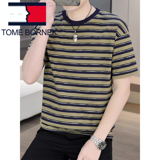 Tommy Shekelly Tommy Camiseta de manga corta para hombres Summer Summer Marca de moda Camiseta pesada Cuella de cuello redondo lo suelto ropa versátil casual Men 9906 Café M