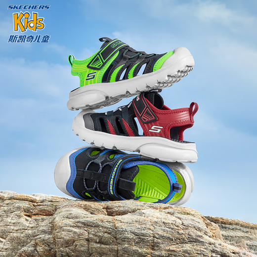 Skechers Skechers children's toe sandals boys' shoes summer lightweight non-slip boys' big head beach shoes 406511L black/red/BKRD 32