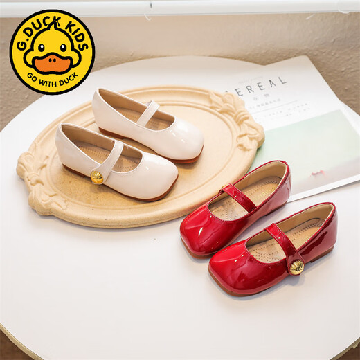 G.duck Girls Mary Jane Princess Shoes Spring and Autumn Fashionable Red Small Leather Shoes Little Girls Children's Beanie Shoes Flat Shoes Trendy Red 24 Inner Length 16cm