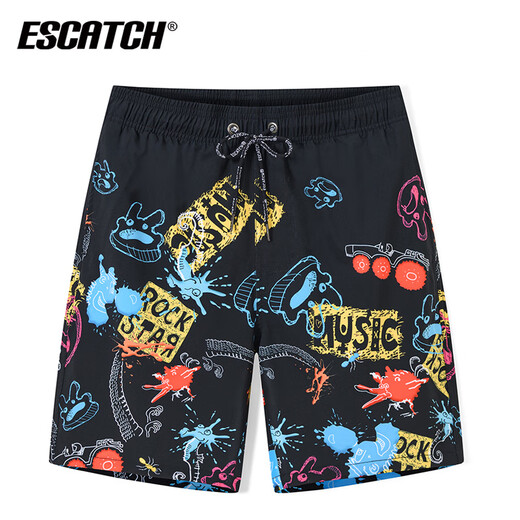 ESCATCH summer men's shorts five-point beach pants men's trendy brand quick-drying can be entered into the water loose seaside resort hot spring swimming trunks ES7 gray leaves (triangular lining) M