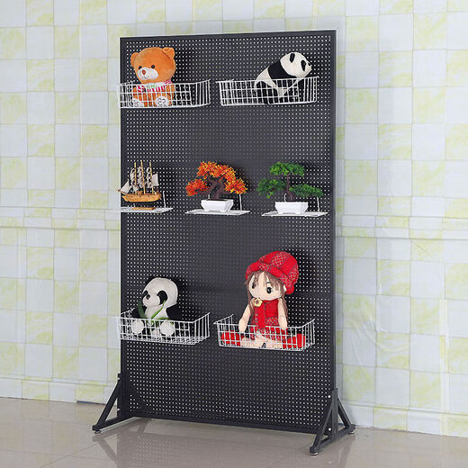 Sailotou vertical iron hole plate floor-standing round hole iron plate shelf jewelry display kitchen accessories storage rack supermarket shelf classic black single side high 100 wide 40CM free hook
