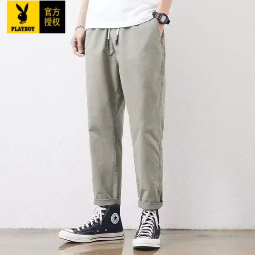 Playboy (Playboy) Herren -Clipper Hosen 2025 Neue Frühlings- und Herbst -Arbeitskleidung gerade lose Hammer in der Pure Cotton Casual Hosen Herren trendig und vielseitig 9904 Dunkelgrau [reiner Baumwoll -Hochqualität] L.