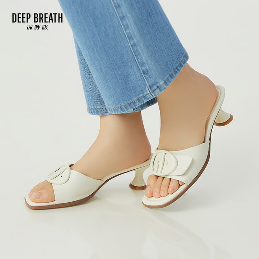 DEEP BREATH深呼吸女鞋法式露趾GD扣优雅气质凉鞋拖鞋AX14108 白 34