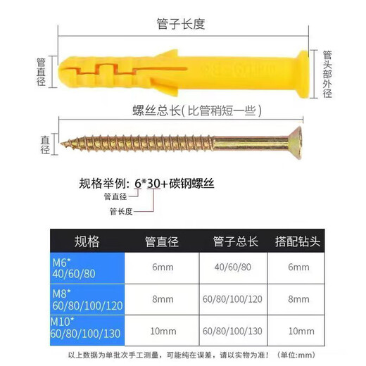 Yongli Shangxiao Yellow Fish Plastic Expansion Tube Expansion Screw Rubber Plug Bolt Expansion Plug Self-tapping Screw 8*120mm (50 sets)