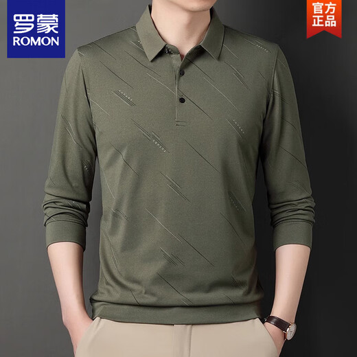 Camiseta Romon Summer Silk Silk manga larga para hombres 2025 nueva solapa informal de mediana edad Camiseta de papá 829 azul marino 3xl 185