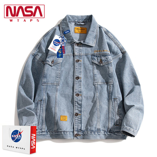 
NASA ABOUT official joint denim jacket men's spring and autumn loose versatile casual jacket work top N250JK826 blue-M