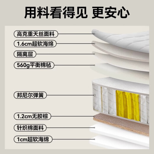 MUU natural coconut brown mattress household bedroom 1.5 meters 1.8 meters thickened spring waist protection 3e environmentally friendly brown mattress deep sleeping mattress 1350mm*2000mm