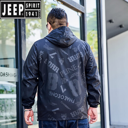 JEEP SPIRIT Spring and Autumn New Model Weight Plus Large Size Jacket Men's Thin Jacket Fatty Sports Gown Loose Top Trendy 826 Spring and Autumn Black (80-100Jin[Jin equals 0.5 kg]) M
