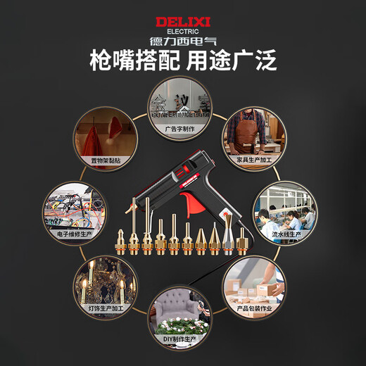 DELIXI ELECTRIC high-power hot melt glue gun, industrial-grade children's handmade household high-viscosity glue stick with long mouth tip, DELIXI-200W temperature-adjusting glue gun + 30 glue sticks_7