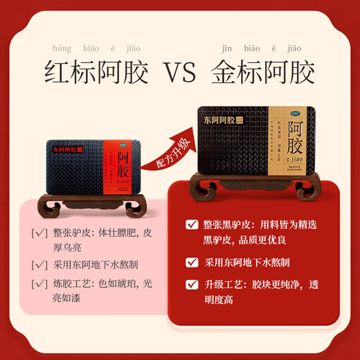 东阿阿胶官方店 OTC金标阿胶块250g礼袋装 精选黑驴皮 补血滋阴 用于血虚萎黄 眩晕心悸心烦不眠 【拍2更优惠】250g单盒装（红色礼袋）