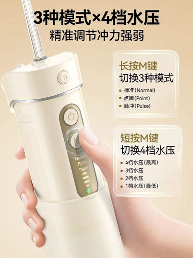 英普利（ENPULY）冲牙器便携式家用洗牙器水牙线正畸专用清洁牙齿缝洗牙神器 奶白色【12种压力调节】4支喷嘴/Y826