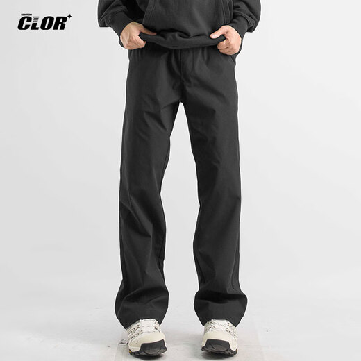 CLOR trendy work pants men's summer casual thin pants high street loose sports straight pants CL50 black L