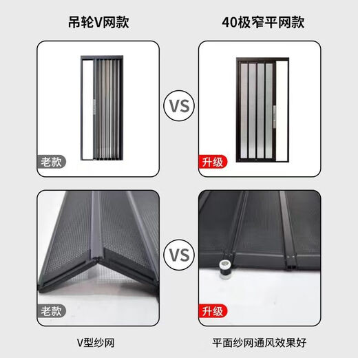 1048极窄平网金刚网折叠纱门防盗防蚊防鼠纱门铝合金隐形纱窗入户门帘 平网纱门小样品 单开1.7平起算