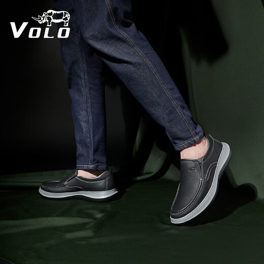 VOLO Rhino men's shoes business casual leather shoes men's slip-on shoes thick sole black 41