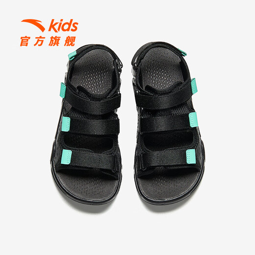 ANTA Children's Sandals Men's Big Children's Shoes 2026 Summer New Arrival Arch Cross-Sea Velcro Outdoor Series Beach Shoes Black/Jade Green-1 35 Size