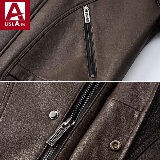Veste en cuir véritable en cuir de chèvre Lislave hommes et femmes veste de même style 2025 Spring Nouvelle tendance Haine Motorcycle Veste Sandalwood Brown L (Recommandé 95-120 Jin [Jin est égal à 0,5 kg]))