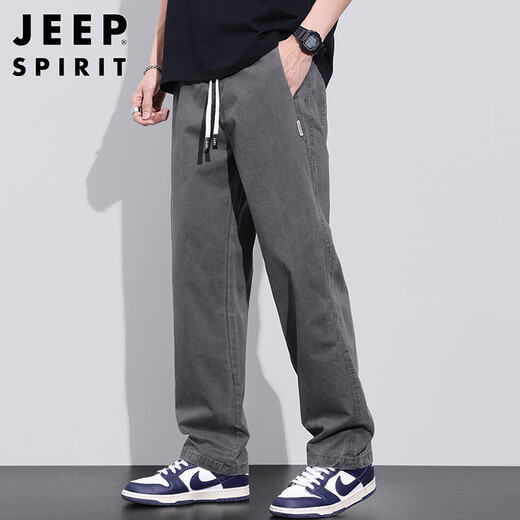 JEEP SPIRIT吉普纯棉休闲裤男春夏季宽松直筒裤子男士工装阔腿裤 灰色 XL
