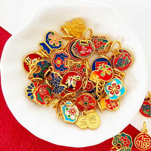 Chihuan Hong Kong duty-free 999 pure gold 18k gold color alloy diy jewelry accessories national trend burnt blue small pendant small slip Nafu gourd pendant