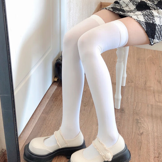 Lugeli stockings women's over-the-knee socks velvet white silk black stockings white spring and summer jk calf socks sexy long leg socks over-the-knee socks white + black 52cm 1 pair each