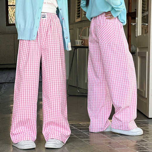 Pantalones de primavera de Ove Girls 2025 Nuevos pantalones a cuadros de la pierna ancha para niños Pantalones deportivos a prueba de mosquitos medianos y otoñales