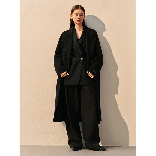 PEACEBIRD Women's Woolen Coat Master Zhen velvet series women's double-sided woolen winter coat fashion black S