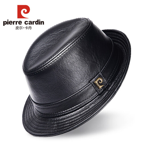 Pierre Cardin Genuine Leather Hat Men's Autumn and Winter First Layer Cowhide Casual Dad Jazz Hat Short Brim Small Hat Outdoor Outing Black Medium XL (57-58cm)