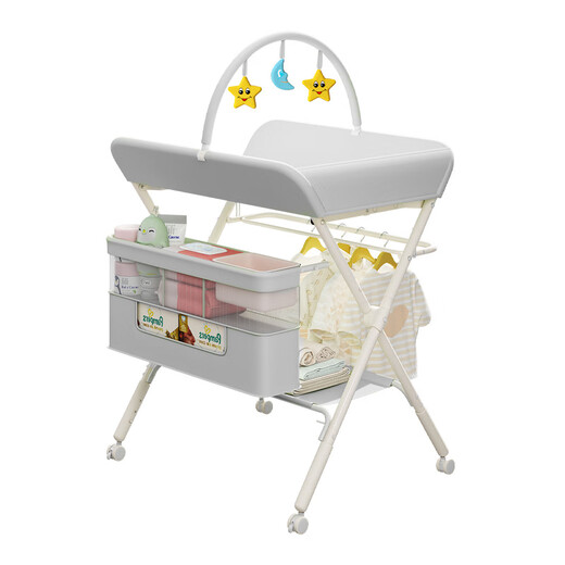He Jiangong exports Japanese diaper table infant care table baby multi-function foldable baby touching table newborn, ultimate gray [upgraded skeleton] + storage